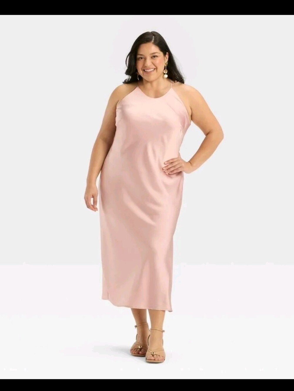 A New Day Women's Satin Halter Maxi Slip Dress, Light Pink Size XXL
